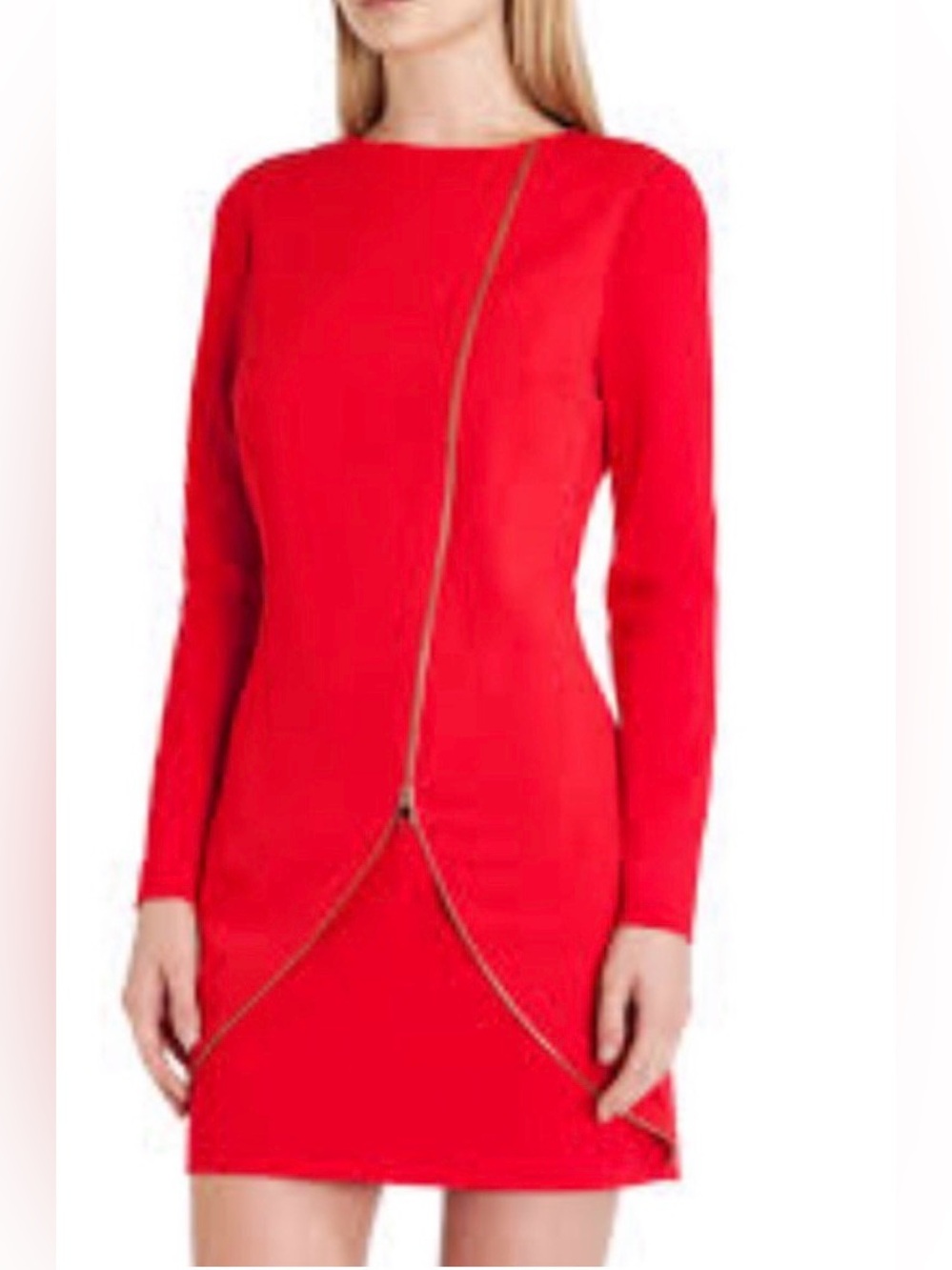 TED BAKER | Women’s Red Edlyn Zip Front Mini Dress 2 = US6 Gold Zipper Holiday